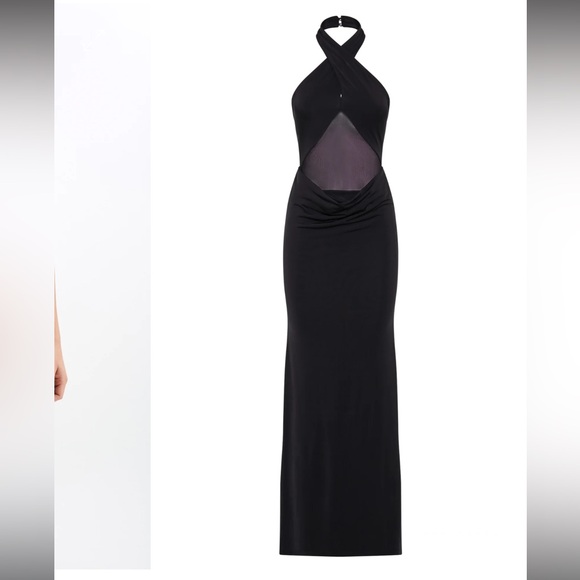 CATERINA Meshki Size Small Slinky Mesh Halter Maxi Dress - Black - Picture 8 of 12